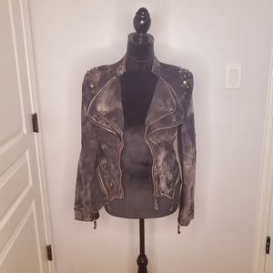 Slate Zipper Jean Jacket with Studded Accents